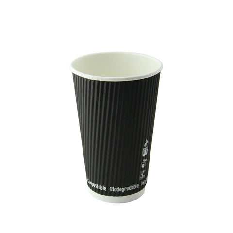 Packnwood Compostable Rippled Black Cup 20oz D:3.5in H:6.1in - iFoodservice Online