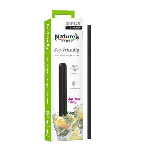 Packnwood Durable Full Black Paper Straws - Unwrapped D:0.23in L:7.75in - iFoodservice Online