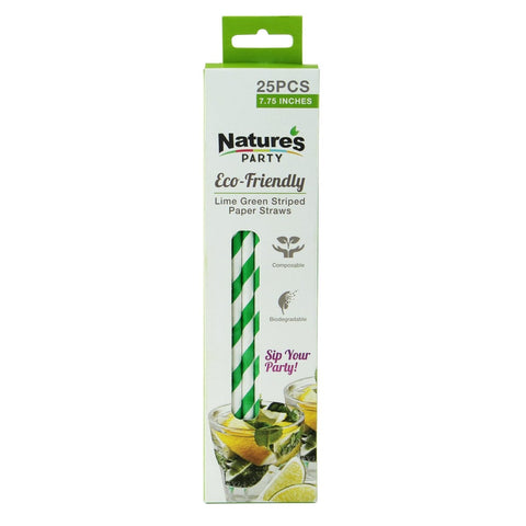 Packnwood Durable Green & White Striped Paper Straws - Unwrapped D:0.23in L:7.75in - iFoodservice Online