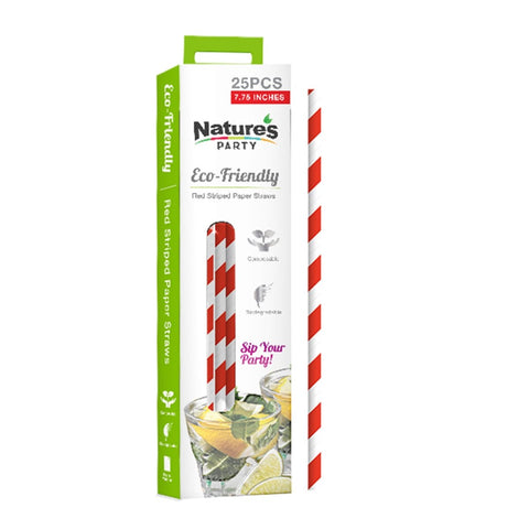 Packnwood Durable Red & White Striped Paper Straws - Unwrapped D:0.23in L:7.75in - iFoodservice Online