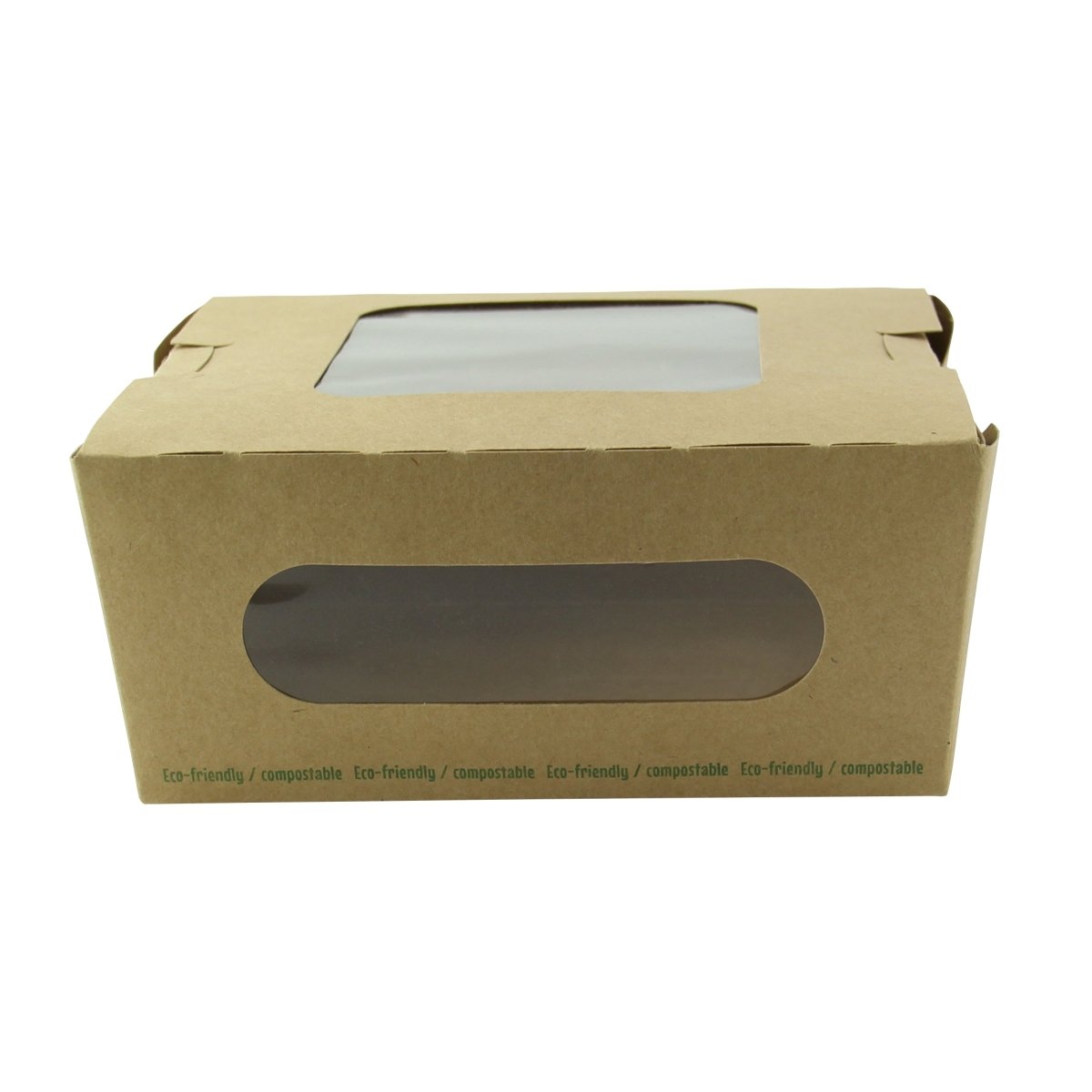 Packnwood Easy Closing Kraft Compostable Salad Box with 2 Windows 38oz L:5.9in W:5.3in H:2.5in - iFoodservice Online