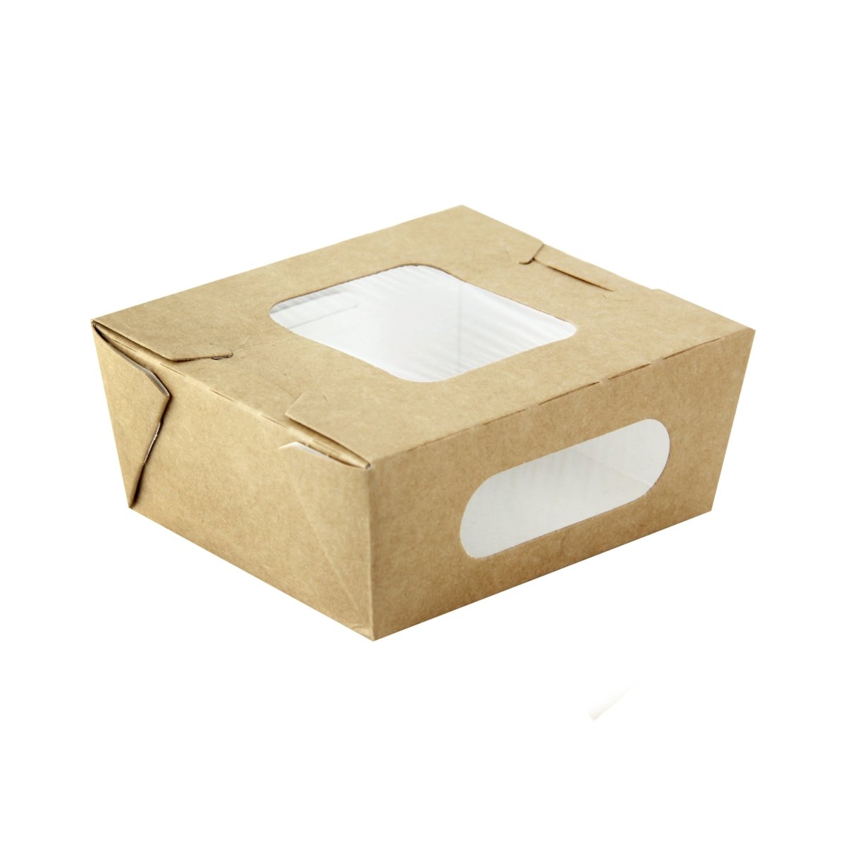Packnwood Easy Closing Kraft Salad Box with 2 Windows 16oz L:4.1in W:3.7in H:1.8in - iFoodservice Online