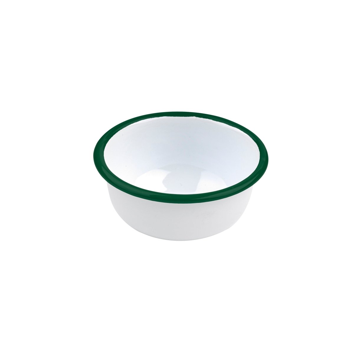 Packnwood Enamel reusable deep bowl straight side white w/green rim 10oz D:4.5in H:2in - iFoodservice Online