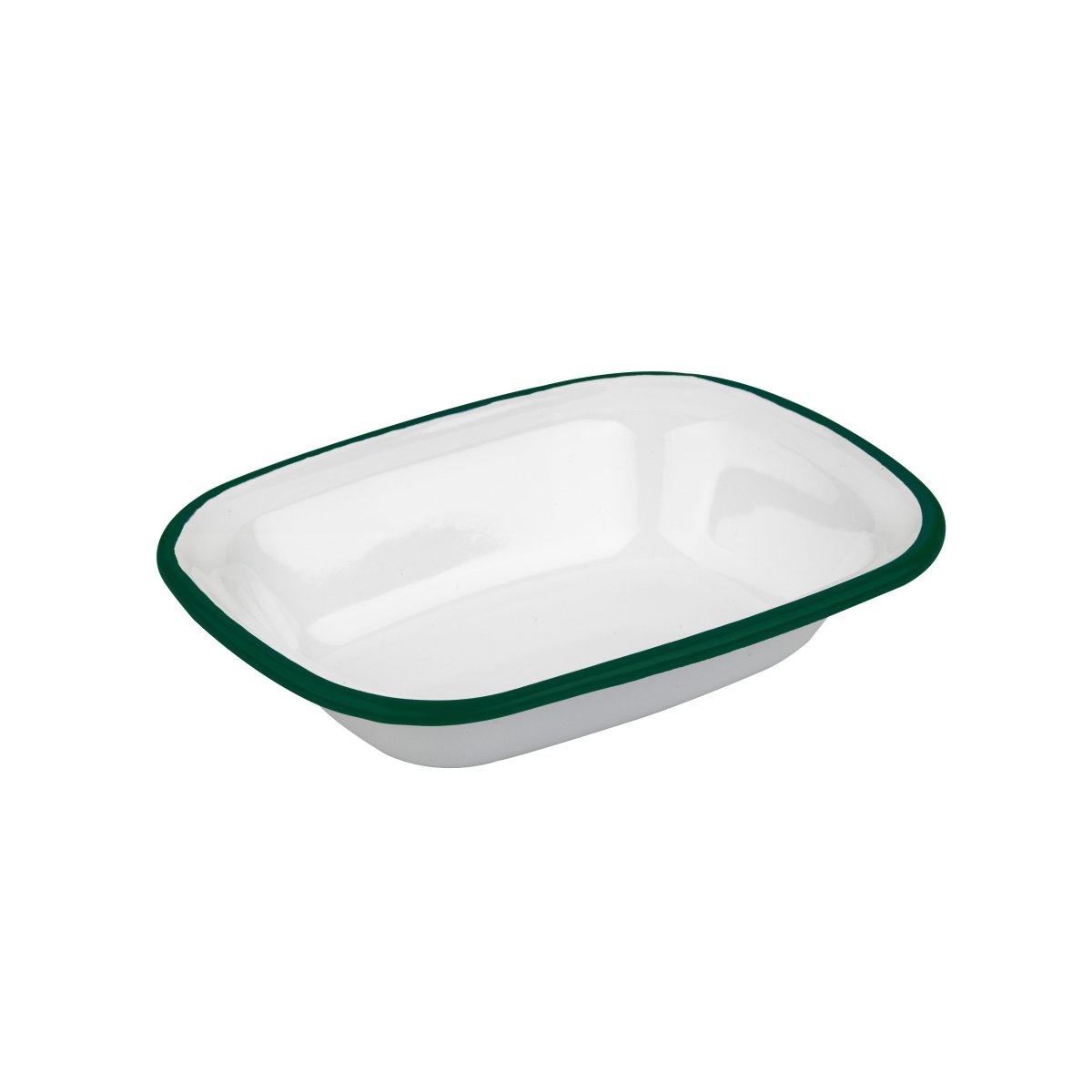 Packnwood Enamel reusable deep dish white w/green rim 12oz D:7.1in L:5.1in H:1.6in - iFoodservice Online