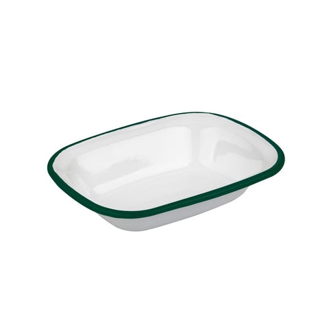 Packnwood Enamel reusable deep dish white w/green rim 12oz D:7.1in L:5.1in H:1.6in - iFoodservice Online