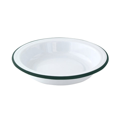 Packnwood Enamel reusable deep plate white w/green rim 22oz D:7.9in H:1.57in - iFoodservice Online