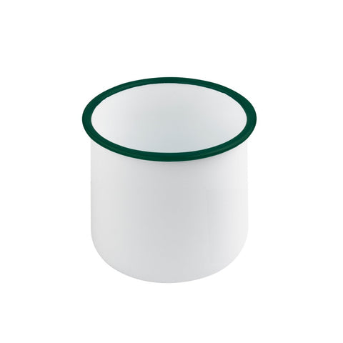 Packnwood Enamel reusable delipot straight side white w/green rim 25oz D:3.9in H:3.9in - iFoodservice Online