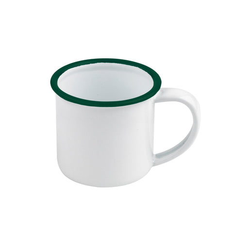 Packnwood Enamel reusable mini mug white w/green rim 3oz D:2in H:2in - iFoodservice Online