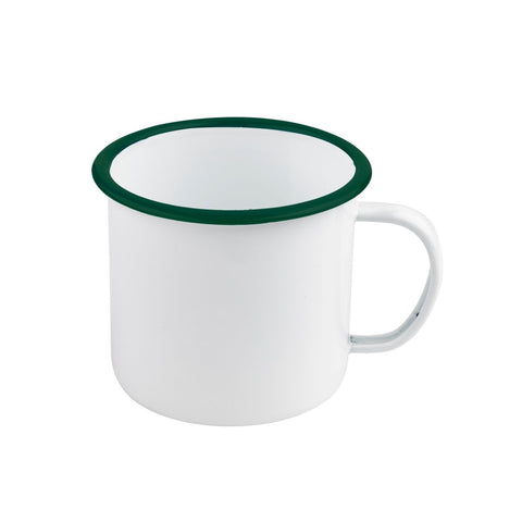 Packnwood Enamel reusable mug white w/green rim 25oz D:5.1in H:3.9in - iFoodservice Online