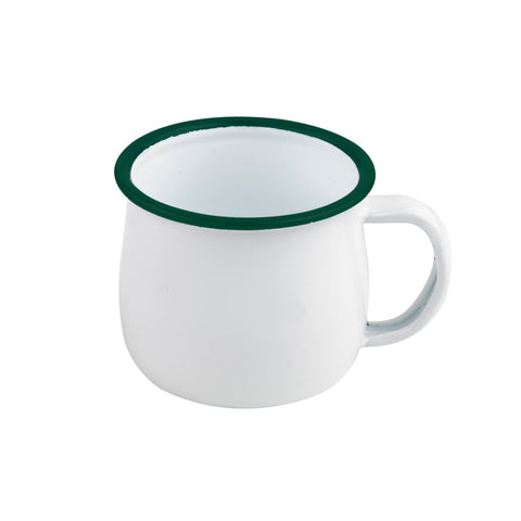 Packnwood Enamel reusable mug white w/green rim 5oz D:3.1in H:2.4in - iFoodservice Online