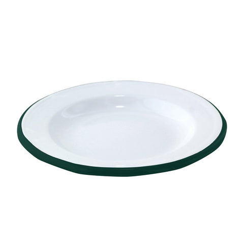 Packnwood Enamel reusable plate white w/green rim D:7.1in H:1in - iFoodservice Online