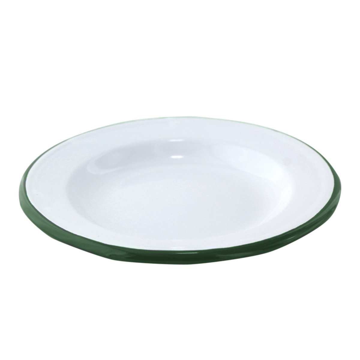 Packnwood Enamel reusable plate white w/green rim D:9.44in H:1.18in - iFoodservice Online