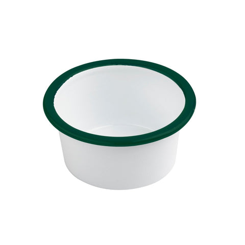 Packnwood Enamel reusable pot straight side white w/green rim 4oz D:3.5in H:1.8in - iFoodservice Online