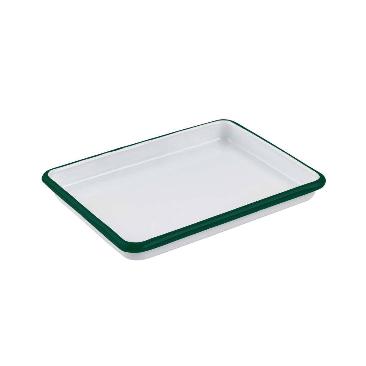 Packnwood Enamel reusable rectangular tray white w/green rim L:6.5in W:4.8in H:1in - iFoodservice Online