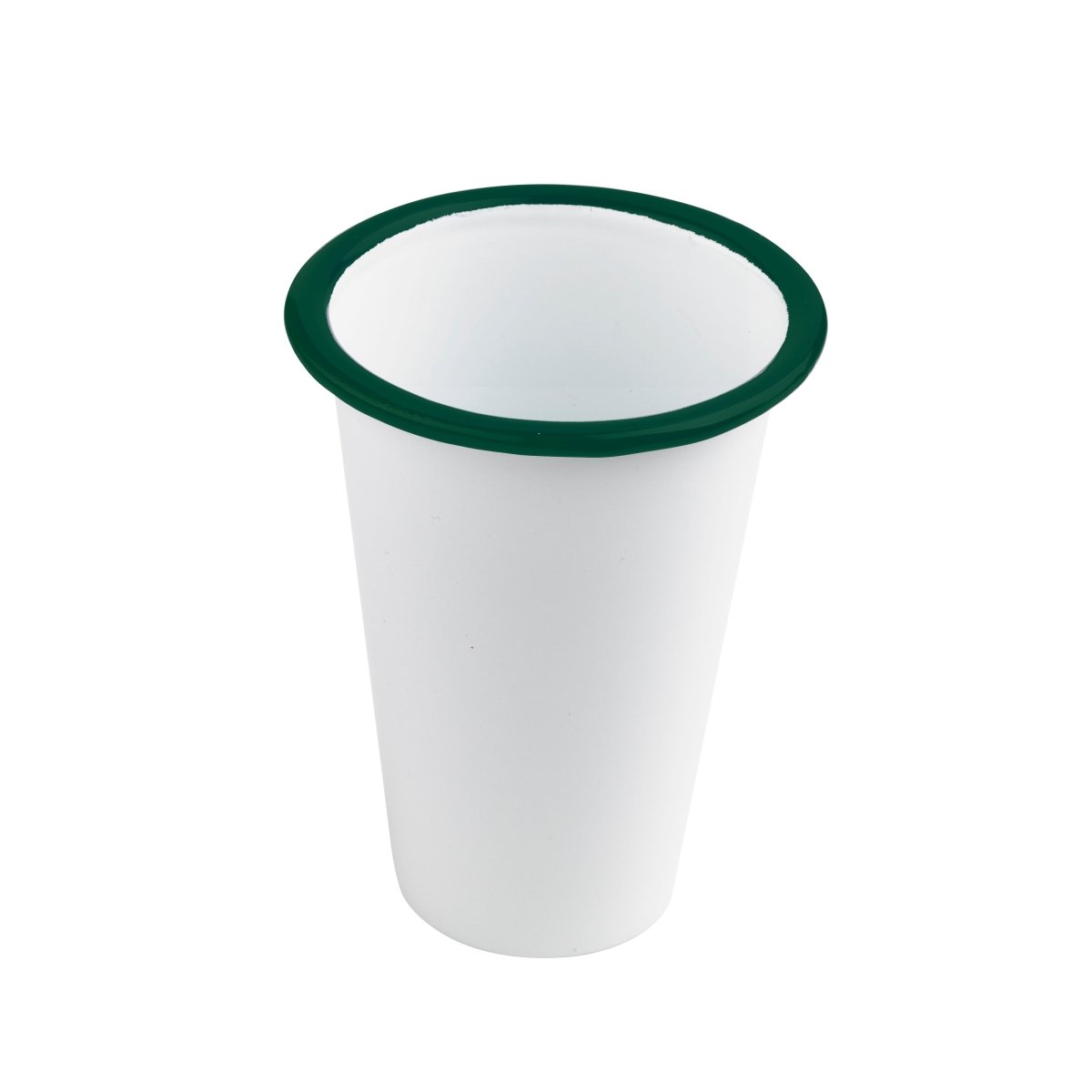 Packnwood Enamel reusable tumbler white w/green rim 14oz D:3.5in H:3.5in - iFoodservice Online