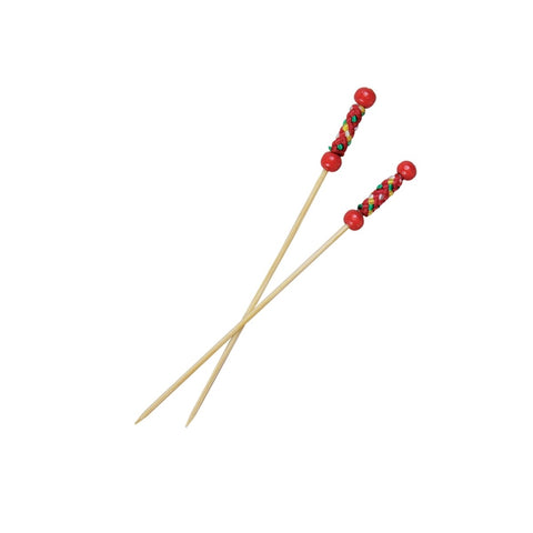 Packnwood FUJI Bamboo Pick with Natural Beads and Red Design L:4.7in - iFoodservice Online