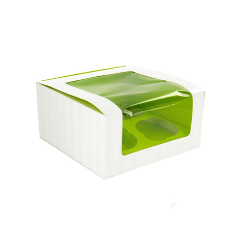 Packnwood Green Cupcake Box with Window (4 Pieces) L:6.7in W:6.7in H:3.3in - iFoodservice Online