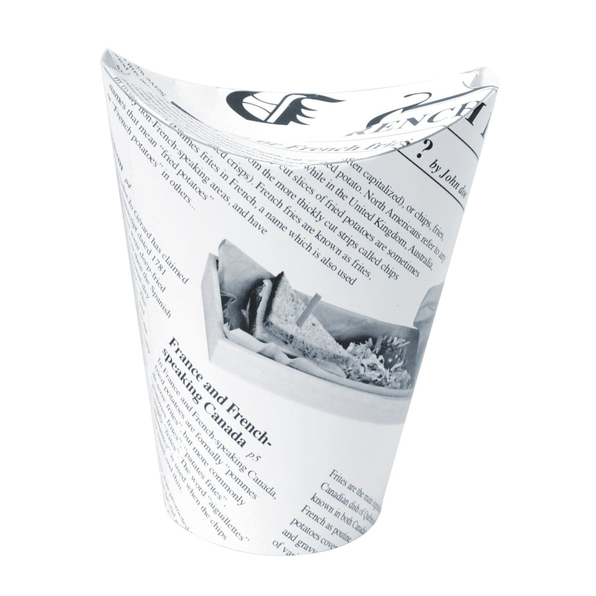 Packnwood HAPPY FRIES Newsprint Closable Perforated Snack Cup 12oz D:2.36in H:5.5in - iFoodservice Online