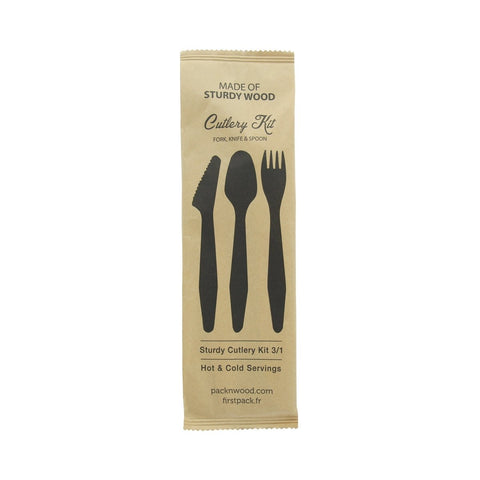 Packnwood Heavy Weight Wooden Cutlery 3/1 Kit (Knife + Fork + Spoon) L:7.3in - iFoodservice Online