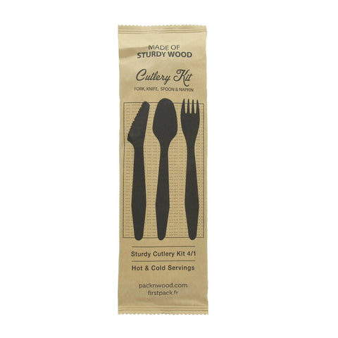Packnwood Heavy Weight Wooden Cutlery 4/1 Kit (Knife + Fork + Spoon + Napkin) L:7.3in - iFoodservice Online