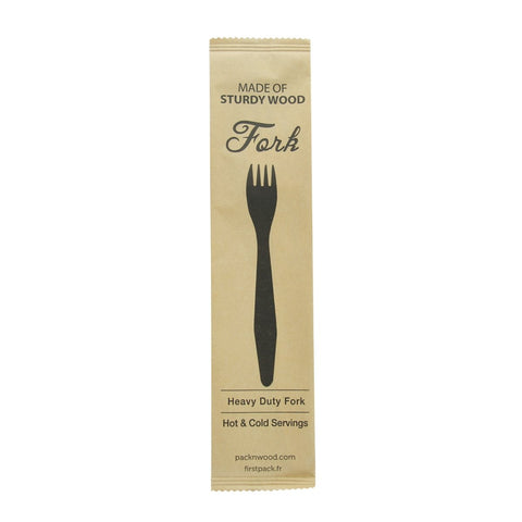 Packnwood Heavy Weight Wooden Fork Wrapped in Paper Wrapper L:7.3in - iFoodservice Online