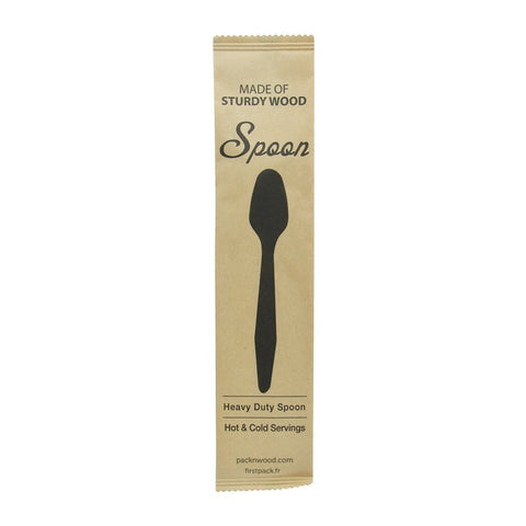 Packnwood Heavy Weight Wooden Spoon Wrapped in Paper Wrapper L:7.3in - iFoodservice Online