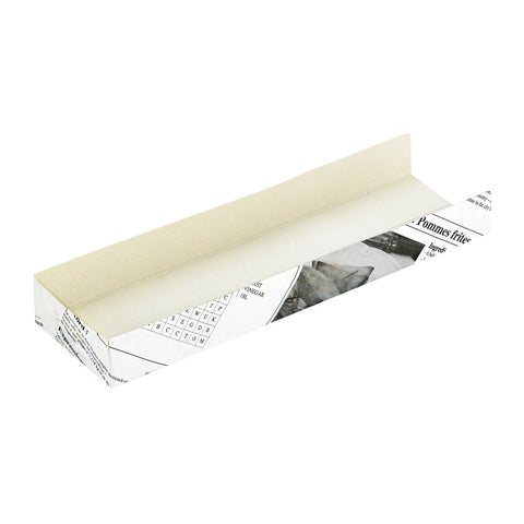 Packnwood Hot Dog Holder Tray with Newspaper Print 2.36oz L:7in W:1.5in H:0.7in - iFoodservice Online