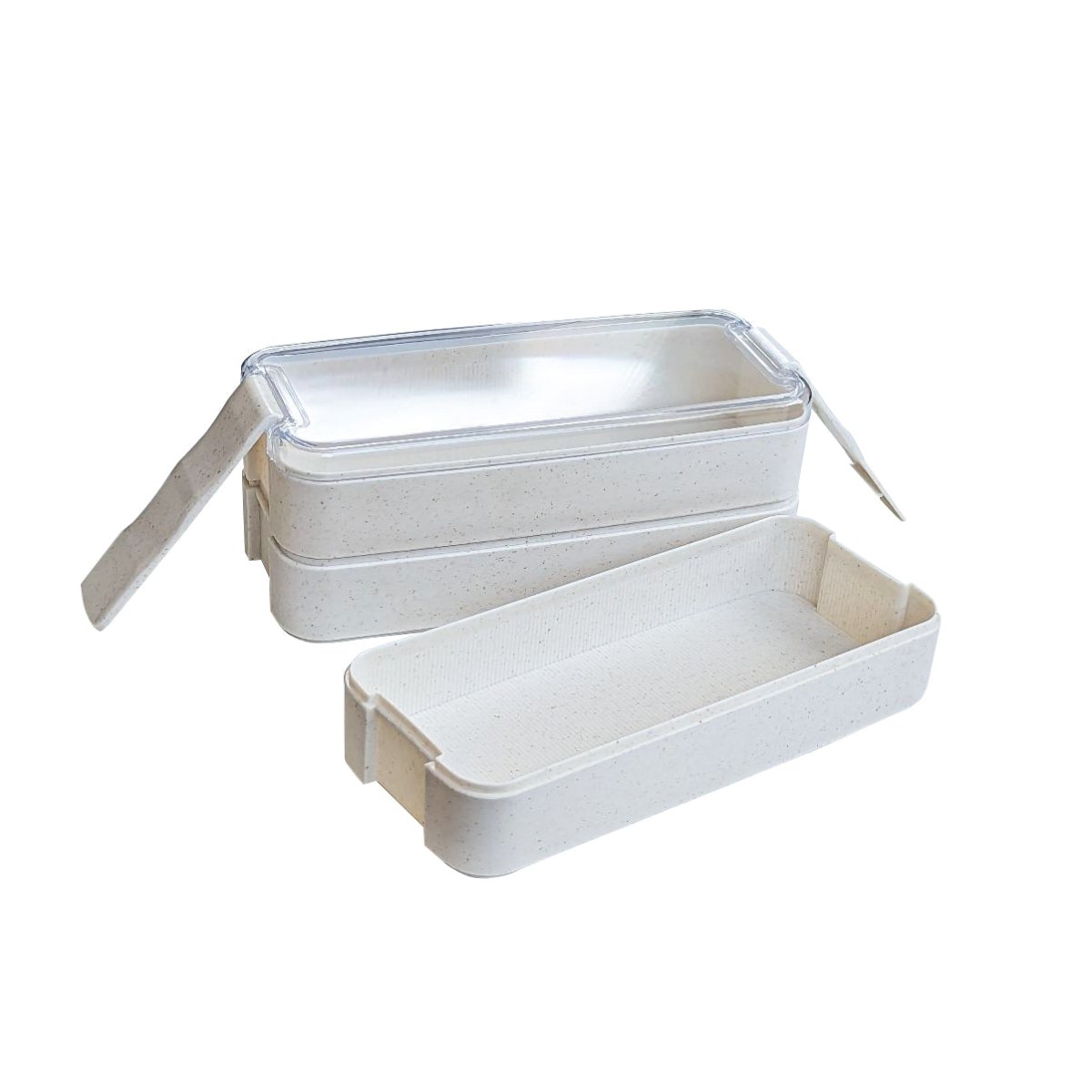 Packnwood HUSKLY Reusable 3 layer bento box beige husk composite (10oz / compartment) 30 oz H:4.05in W: 7in - iFoodservice Online