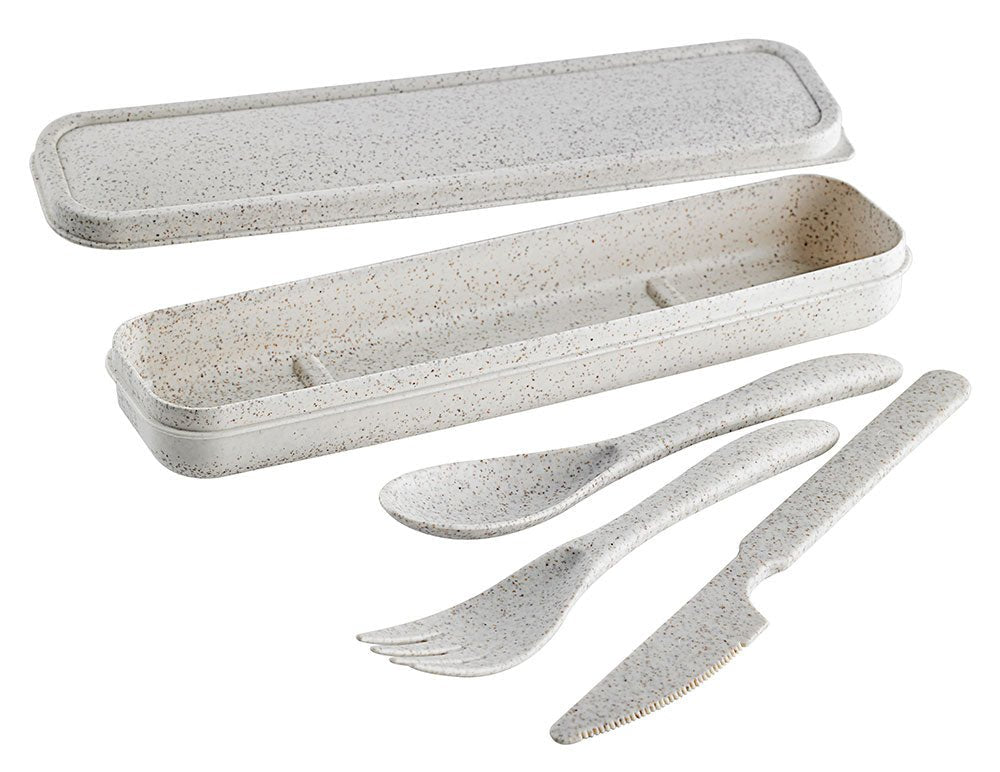 Packnwood HUSKLY Reusable cutlery kit (knife, fork, spoon ) beige husk composite L:7in - iFoodservice Online
