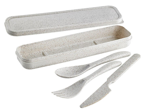 Packnwood HUSKLY Reusable cutlery kit (knife, fork, spoon ) beige husk composite L:7in - iFoodservice Online