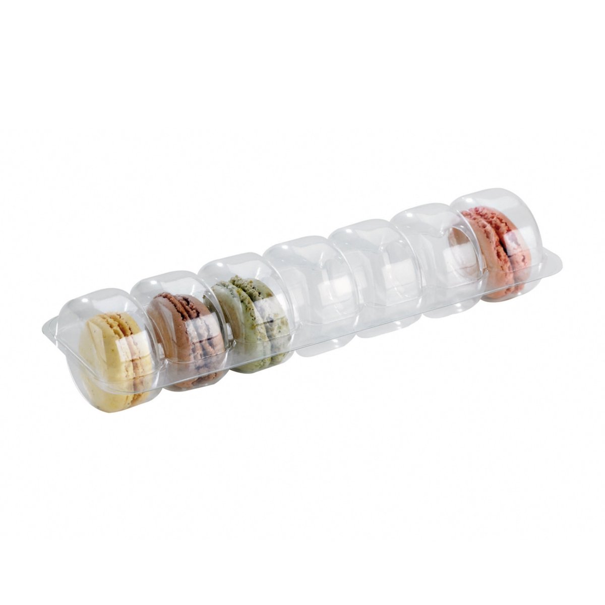 Packnwood Insert for 7 Macarons (1x7) with Clip Closure D:1.85in L:8.4in W:2.4in 0.8in - iFoodservice Online