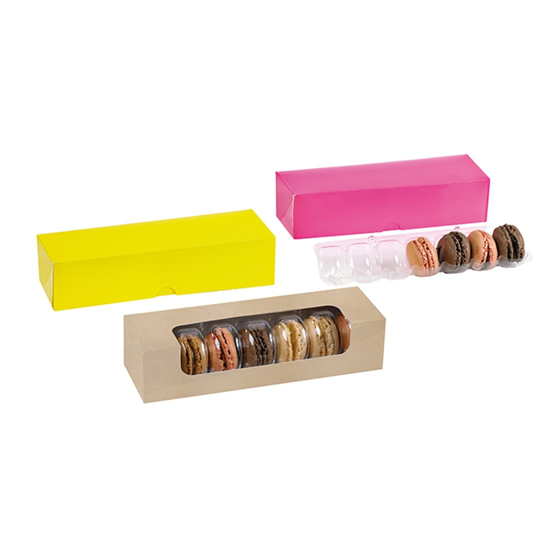 Packnwood Kraft Box PLA Window for 7 Macarons L:8.5in W:2.7in H:1.8in - iFoodservice Online