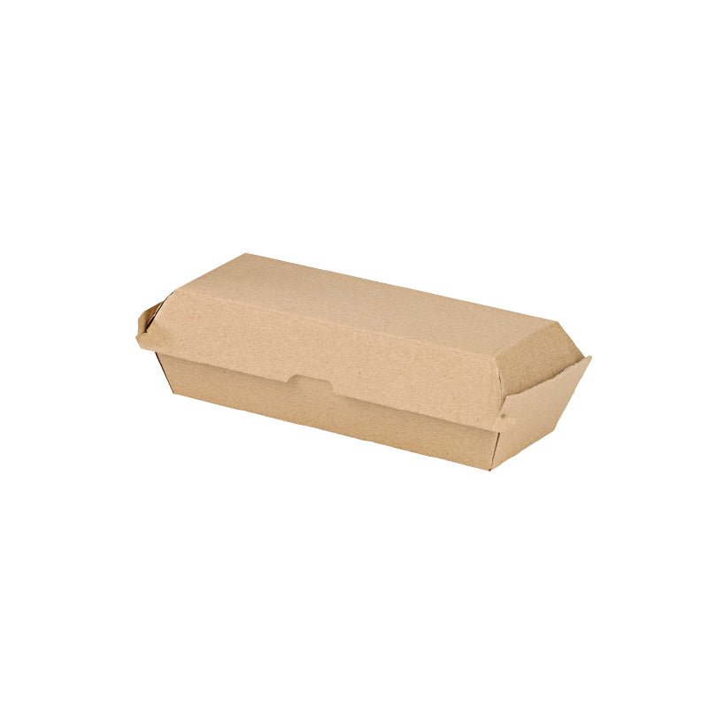 Packnwood Kraft Corrugated Hot Dog Clamshell Take Out Box L:8.2in W:2.95in H:2.75in - iFoodservice Online