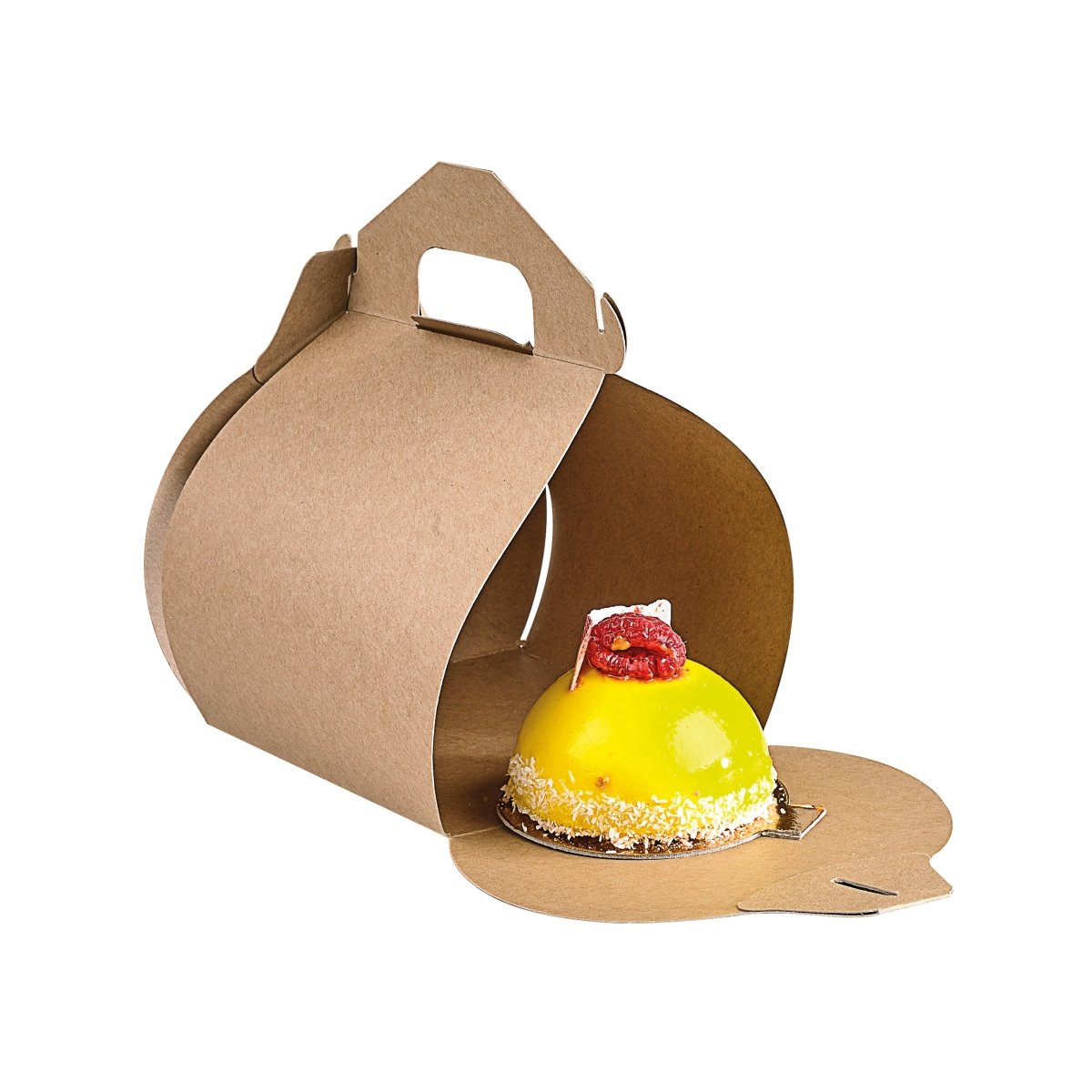 Packnwood Kraft High Cake box with handle L:4.33in W:3.94in H:2.36in - iFoodservice Online