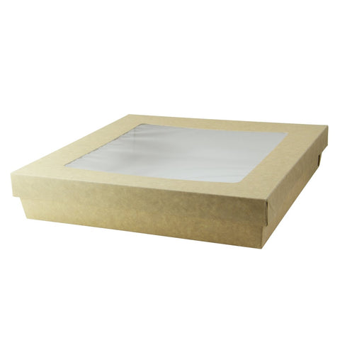 Packnwood Kraft Kray Boxes with PET Window Lid 102oz L:9.8in W:9.8in H:2in - iFoodservice Online