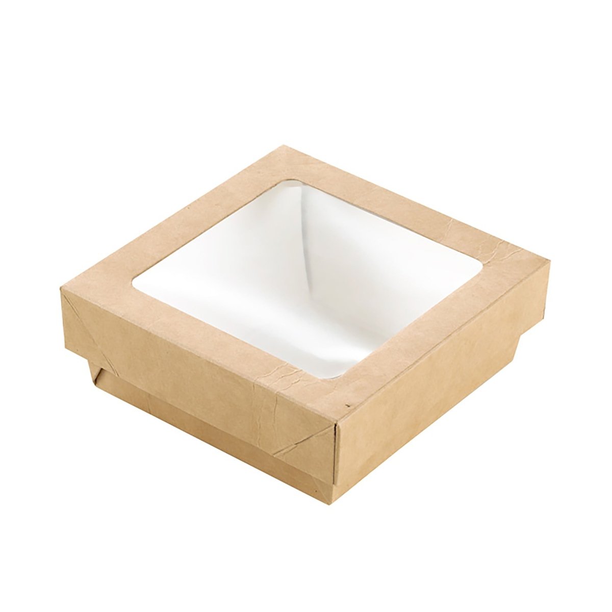 Packnwood Kraft Kray Boxes with PET Window Lid 12oz L:3.9in W:3.9in H:1.6in - iFoodservice Online