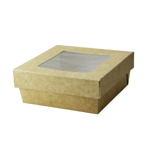 Packnwood Kraft Kray Boxes with PET Window Lid 22oz L:4.7in W:4.7in H:2in - iFoodservice Online