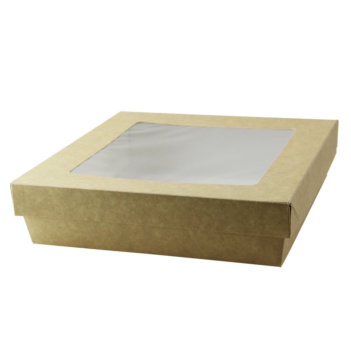 Packnwood Kraft Kray Boxes with PET Window Lid 60oz L:7.1in W:7.1in H:2in - iFoodservice Online