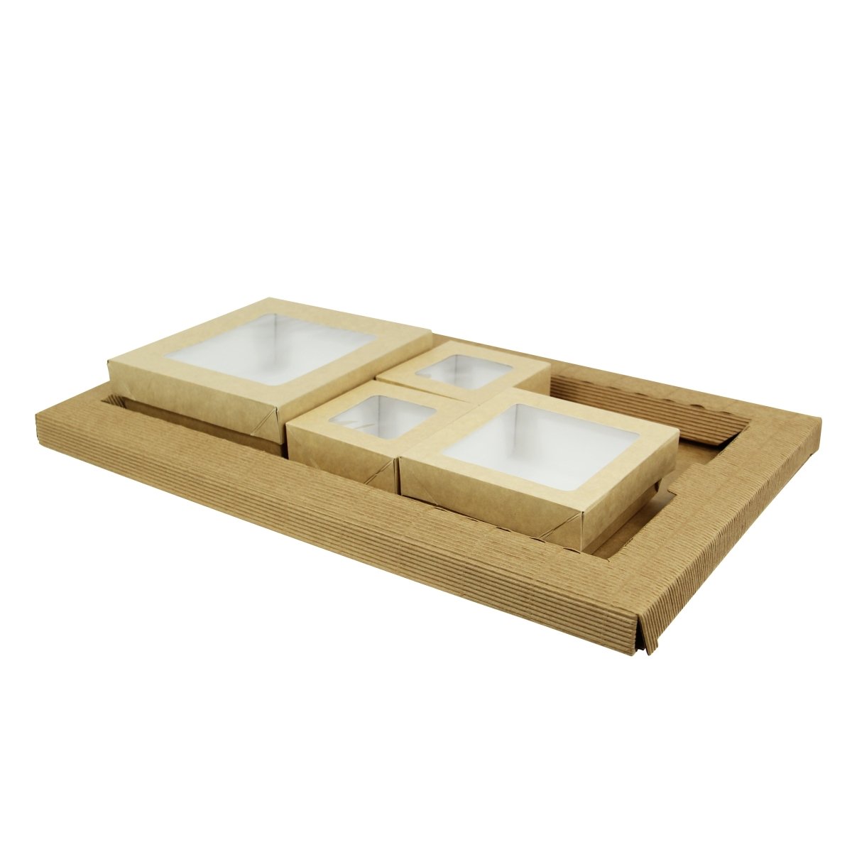 Packnwood Kraft Meal Tray Bento Box with 4 Kraft Window Box Compartments - 250 VIP Set - iFoodservice Online