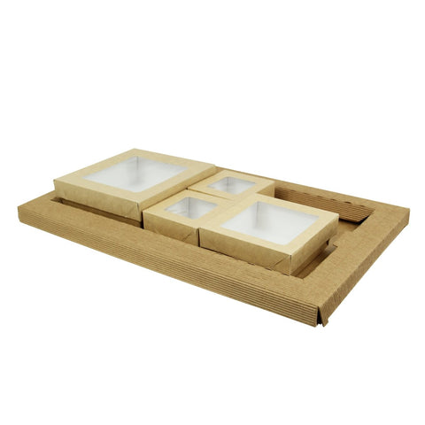 Packnwood Kraft Meal Tray Bento Box with 4 Kraft Window Box Compartments - 250 VIP Set - iFoodservice Online