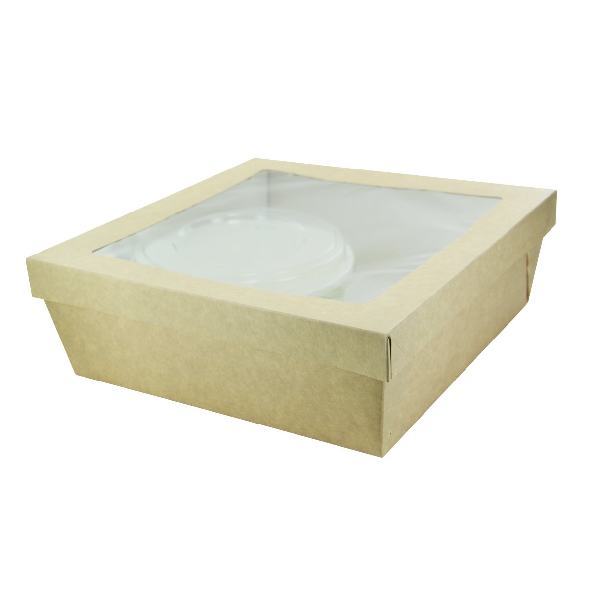 Packnwood Kraft Window Bento Box with 1 Bucket Compartment - 300 VIP Set - iFoodservice Online