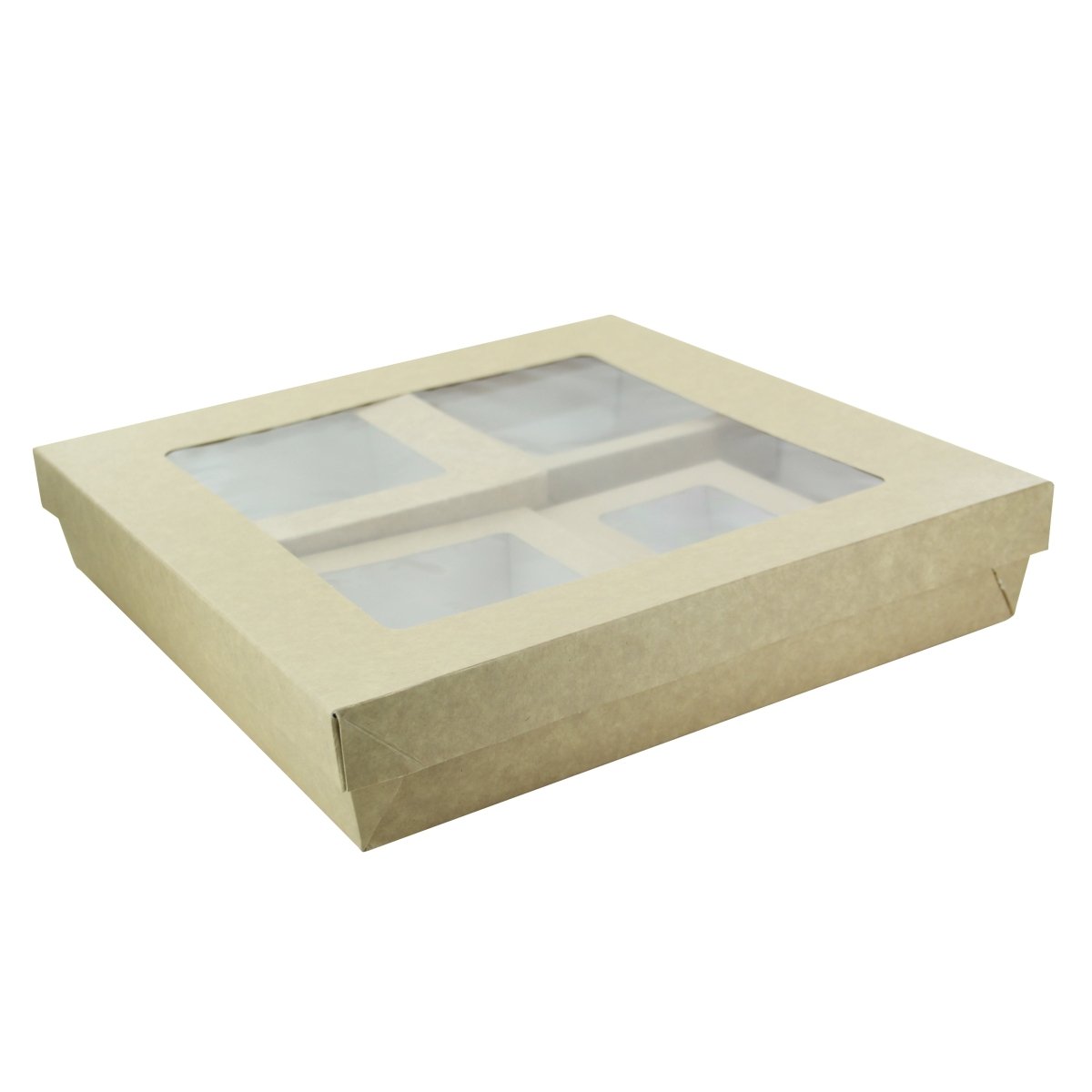 Packnwood Kraft Window Bento Box with 4 Window Box Compartments - 200 VIP Set - iFoodservice Online