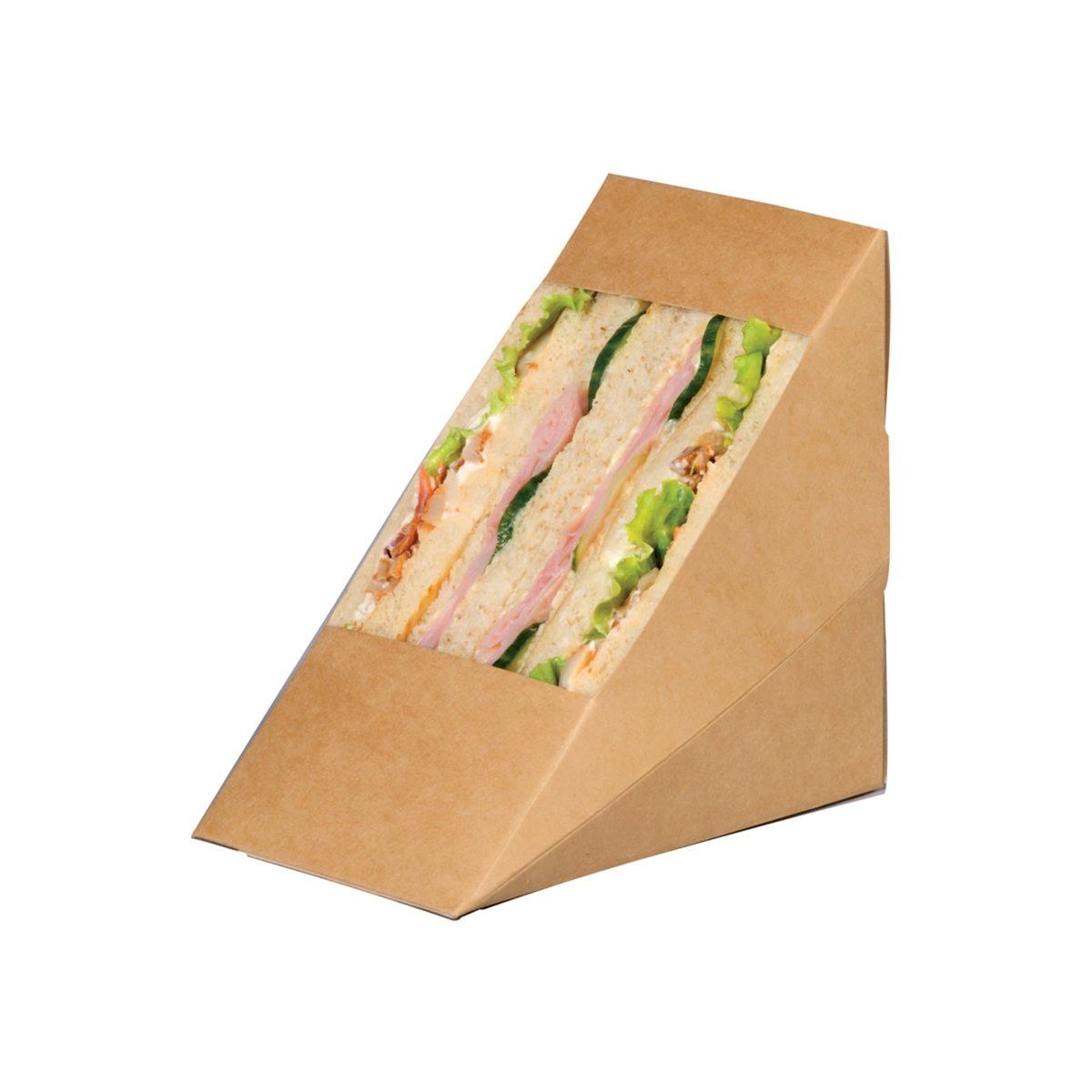 Packnwood Kraft XL Triple Sandwich Box with PET Window L:4.8in W:3.2in H:4.8in - iFoodservice Online