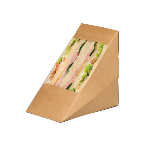 Packnwood Kraft XL Triple Sandwich Box with PET Window L:4.8in W:3.2in H:4.8in - iFoodservice Online