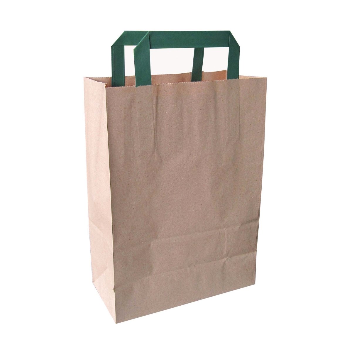 Packnwood Kraft/brown recycled paper carrier bag with green handles H:11in W:4in L:7.9in - iFoodservice Online