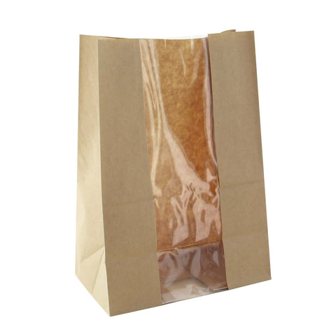 Packnwood Long Brown SOS Bag with Window W:7.1in Gusset:4.3in H:10.4in - iFoodservice Online