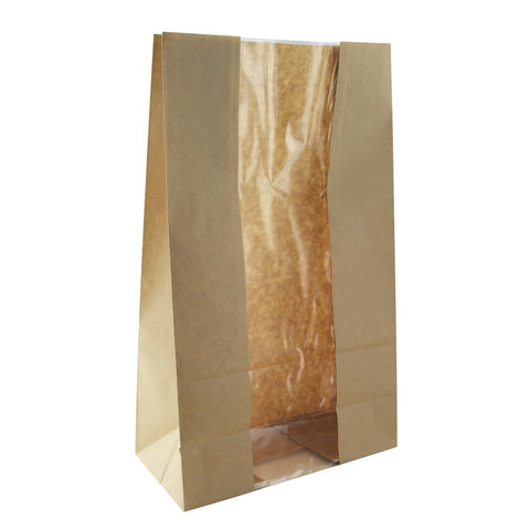 Packnwood Long Brown SOS Bag with Window W:8.9in Gusset:4.7in H:10.8in - iFoodservice Online