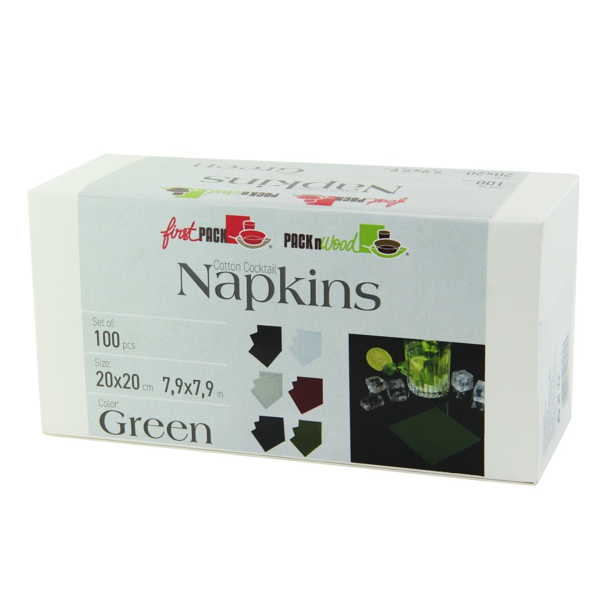 Packnwood Luxury Olive Green Cotton Cocktail Napkin L:7.9in W:7.9in - iFoodservice Online