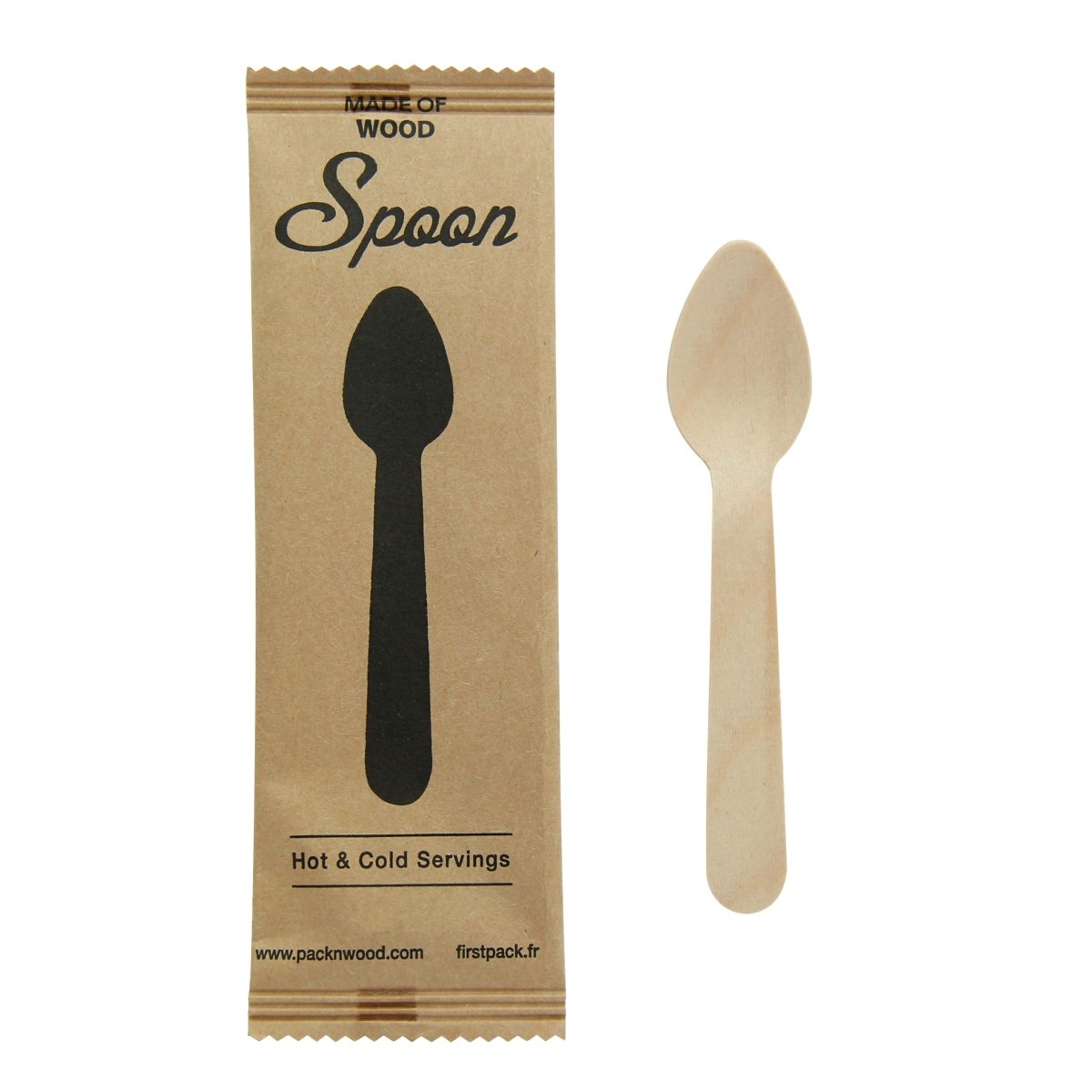 Packnwood Mini Wooden Spoon wrapped in paper wrapper L:4.3in - iFoodservice Online