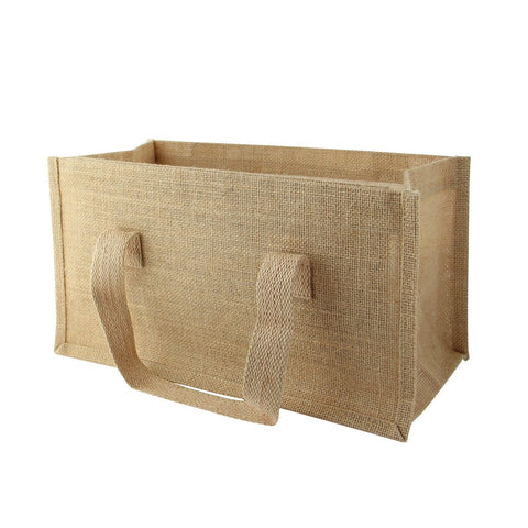 Packnwood Natural Reusable carrier jute bag with handle W:14in Gusset:7.1in 7.5in - iFoodservice Online